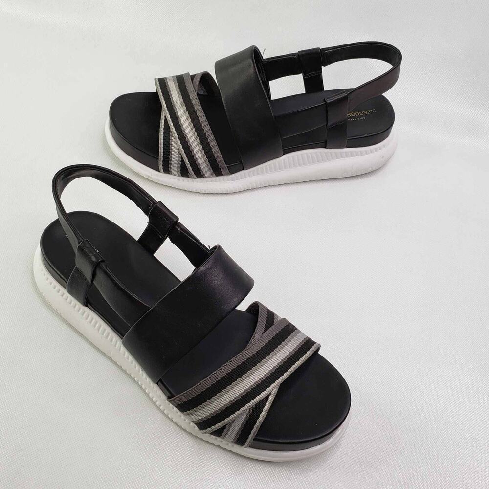 Cole Haan Women’s Sandal Wedge Zerogrand‎ Slingback Multi Stripe Size 9.5B Black